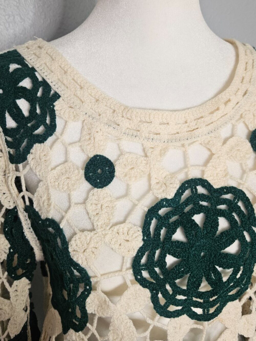 Rebellion Again Women's M Crochet Top Floral Cropped Open Knit Cream Boho Hippie - Picture 5 of 9
